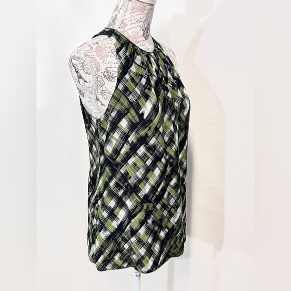 LEONA Green and Black grid print sleeveless halter tank top size S - Picture 7 of 12